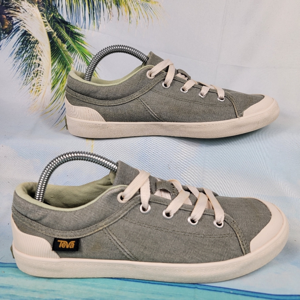Teva Freewheel Washed‎ Canvas Green Low Top Sneakers Women's 7.5 - Picture 2 of 10